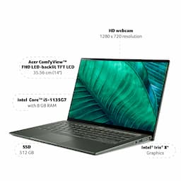 Acer Swift 5 SF514-55TA (NX.A6SSI.005) Mist Green Laptop, Intel Core i5 11th Gen, 8 GB RAM, 512 GB SSD, 14 Inches (35.56 cm), Intel Integrated Iris Xe, Windows 11