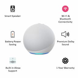 Amazon Echo 4th Gen B085FWR7T4, White, Alexa Built-In Smart Wi-Fi Speaker, Premium Dolby Sound