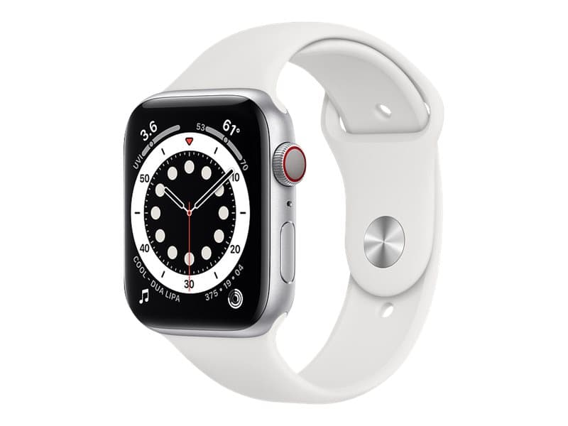 Apple Watch Series 6 (GPS + Cellular) - silver aluminium - smart watch with sport band - white - 32 GB