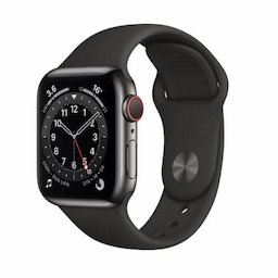 Apple Smart Watch S6 (M06X3HN/A) GPS + Cellular 40mm, Graphite Stainless Steel Case with Black Sport Band - Regular