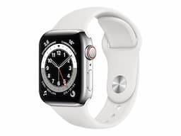 Apple Watch Series 6 (GPS + Cellular) - silver stainless steel - smart watch with sport band - white - 32 GB