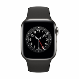 Apple Smart Watch S6 (M06X3HN/A) GPS + Cellular 40mm, Graphite Stainless Steel Case with Black Sport Band - Regular