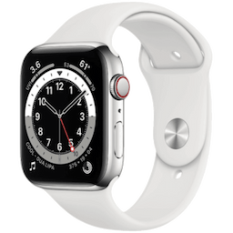 Apple Smart Watch (M09D3HN/A )S6 GPS + Cellular 44mm, Silver Stainless Steel Case with White Sport Band - Regular