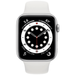 Apple Smart Watch (M09D3HN/A )S6 GPS + Cellular 44mm, Silver Stainless Steel Case with White Sport Band - Regular