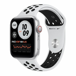 Apple Watch Nike S6 GPS + Cellular 44mm Silver Aluminium Case with Pure Platinum/Black Nike Sport Band - Regular - M09W3HN/A