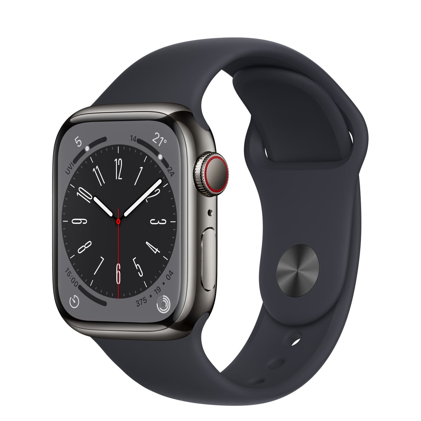 Apple Watch Series 8 GPS + Cellular 41mm Graphite Stainless Steel Case with Midnight Sport Band - Regular