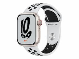Apple Watch Nike Series 7 (GPS + Cellular), pure platinum/black starlight aluminium, 32 GB, Smart watch with Nike sport band