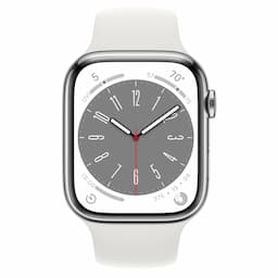Apple Watch Series 8 GPS + Cellular 45mm Silver Stainless Steel Case with White Sport Band - Regular