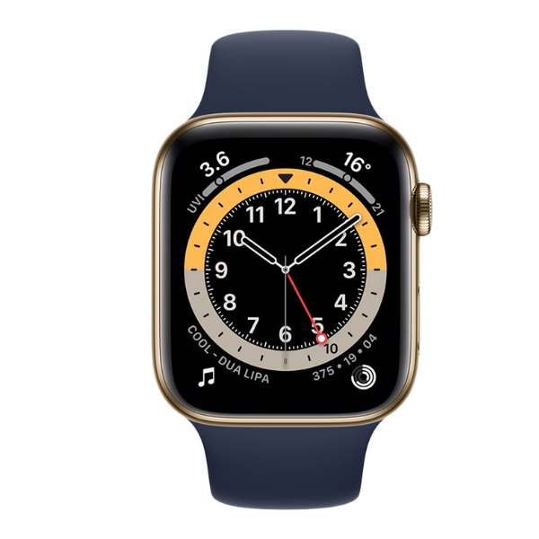 Apple Watch Series 6 Smart Watch GPS+Cellular 44mm Blood Oxygen Sensor MJXN3HN/A Gold/Deep Navy Sport Band