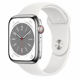 Apple Watch Series 8 GPS + Cellular 45mm Silver Stainless Steel Case with White Sport Band - Regular
