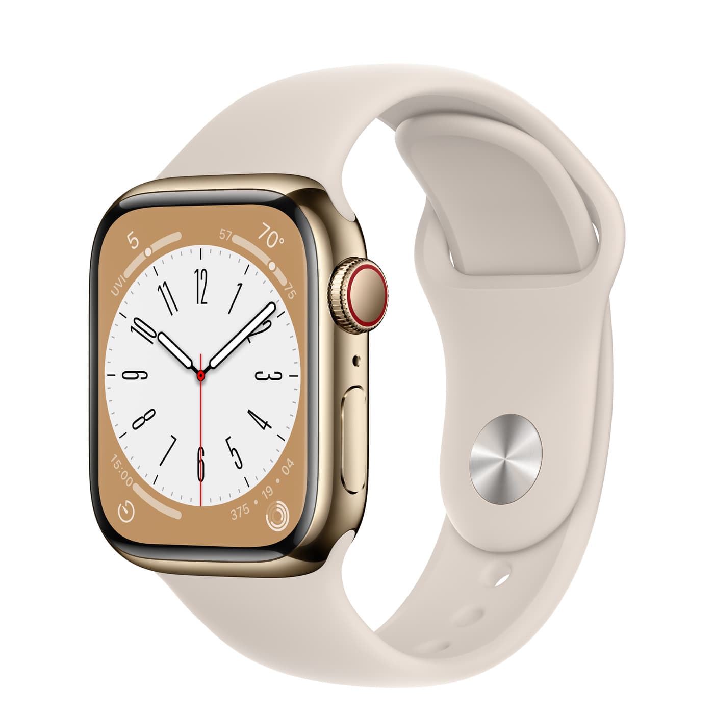 Apple Watch Series 8 GPS + Cellular 41mm Gold Stainless Steel Case with Starlight Sport Band - Regular
