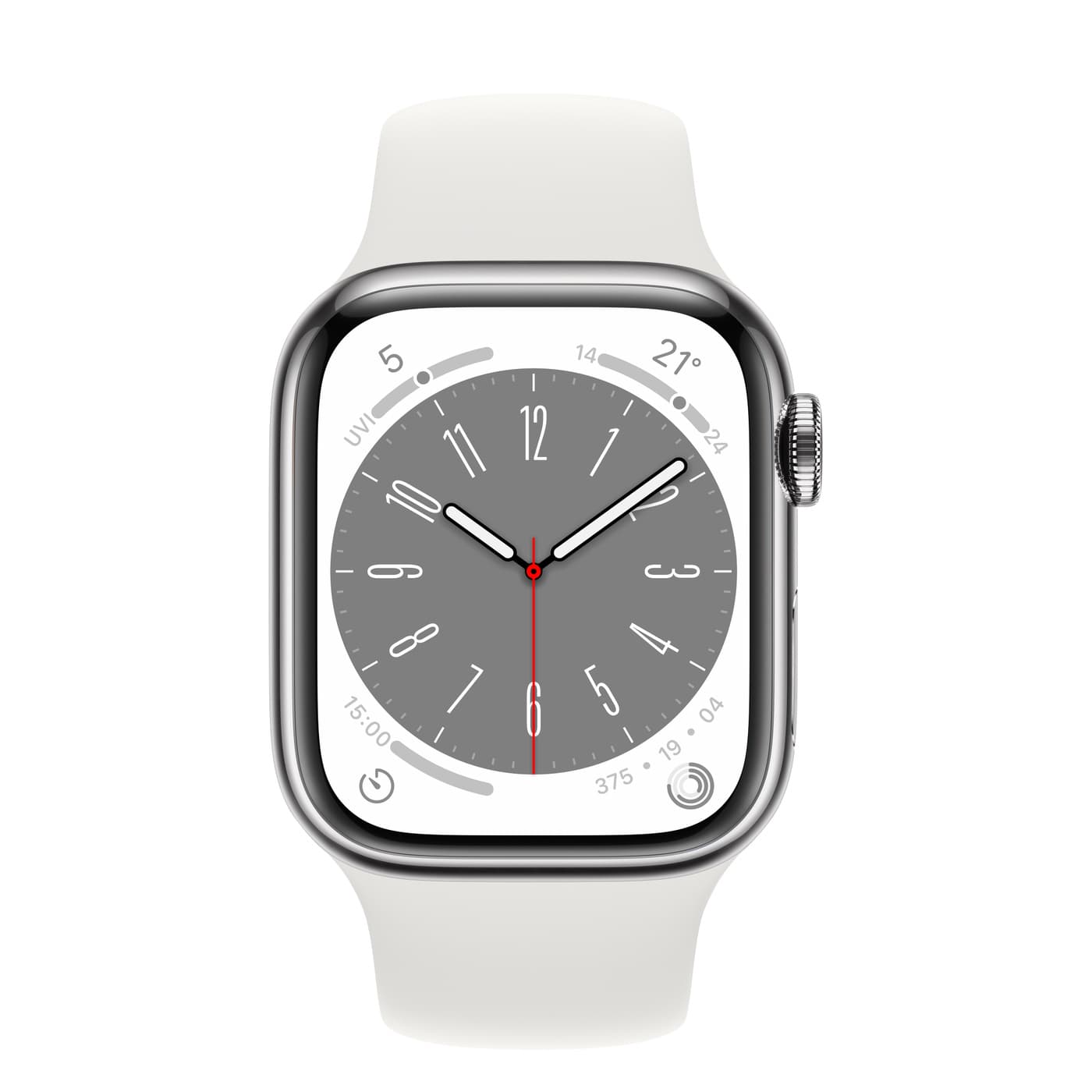 Apple Watch Series 8 GPS + Cellular 41mm Silver Stainless Steel Case with White Sport Band - Regular