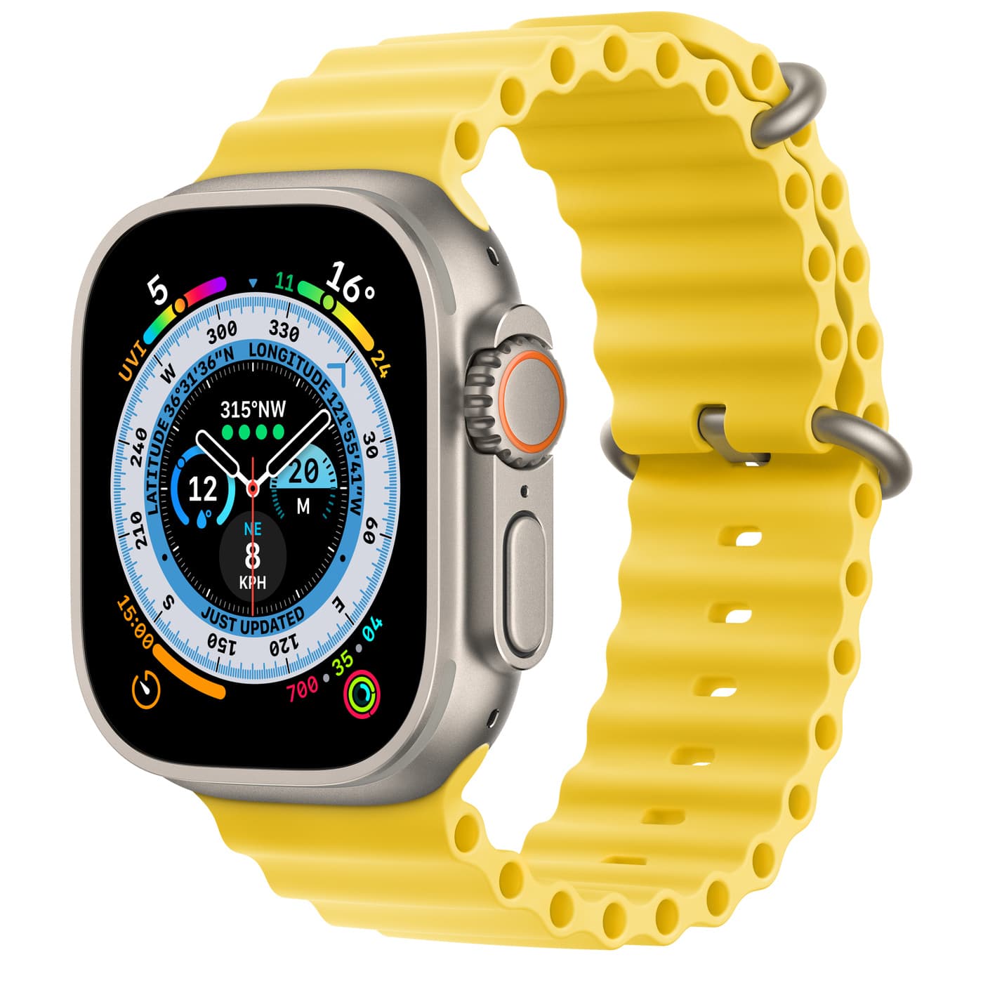 Apple (MNHG3HN/A) Watch Ultra GPS + Cellular, 49mm Titanium Case with Yellow Ocean Band