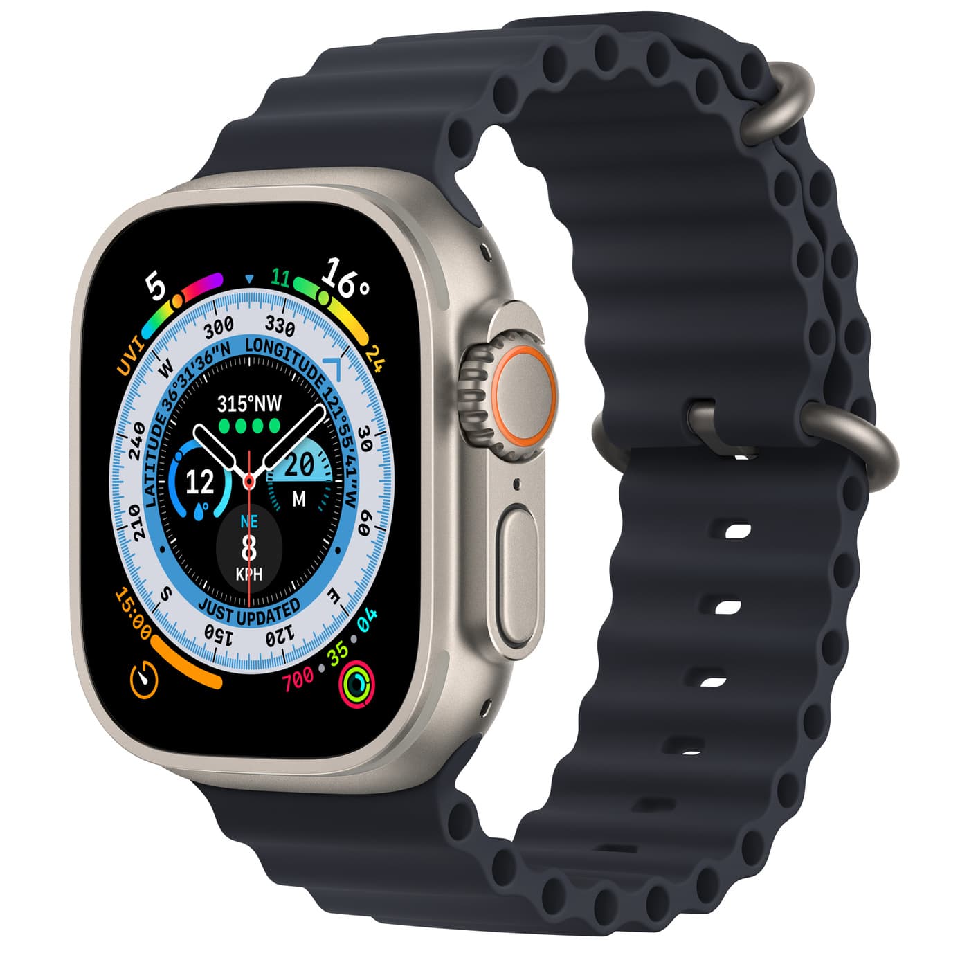 Apple (MQFK3HN/A) Watch Ultra GPS + Cellular, 49mm Titanium Case with Midnight Ocean Band