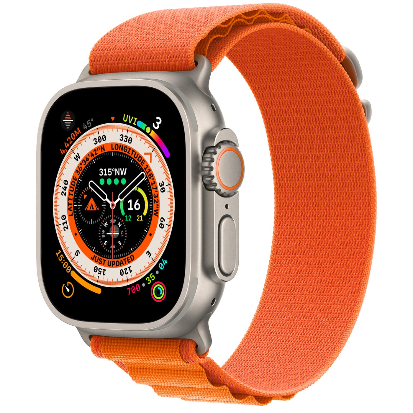 Apple (MQFM3HN/A) Watch Ultra GPS + Cellular, 49mm Titanium Case with Orange Alpine Loop -Large