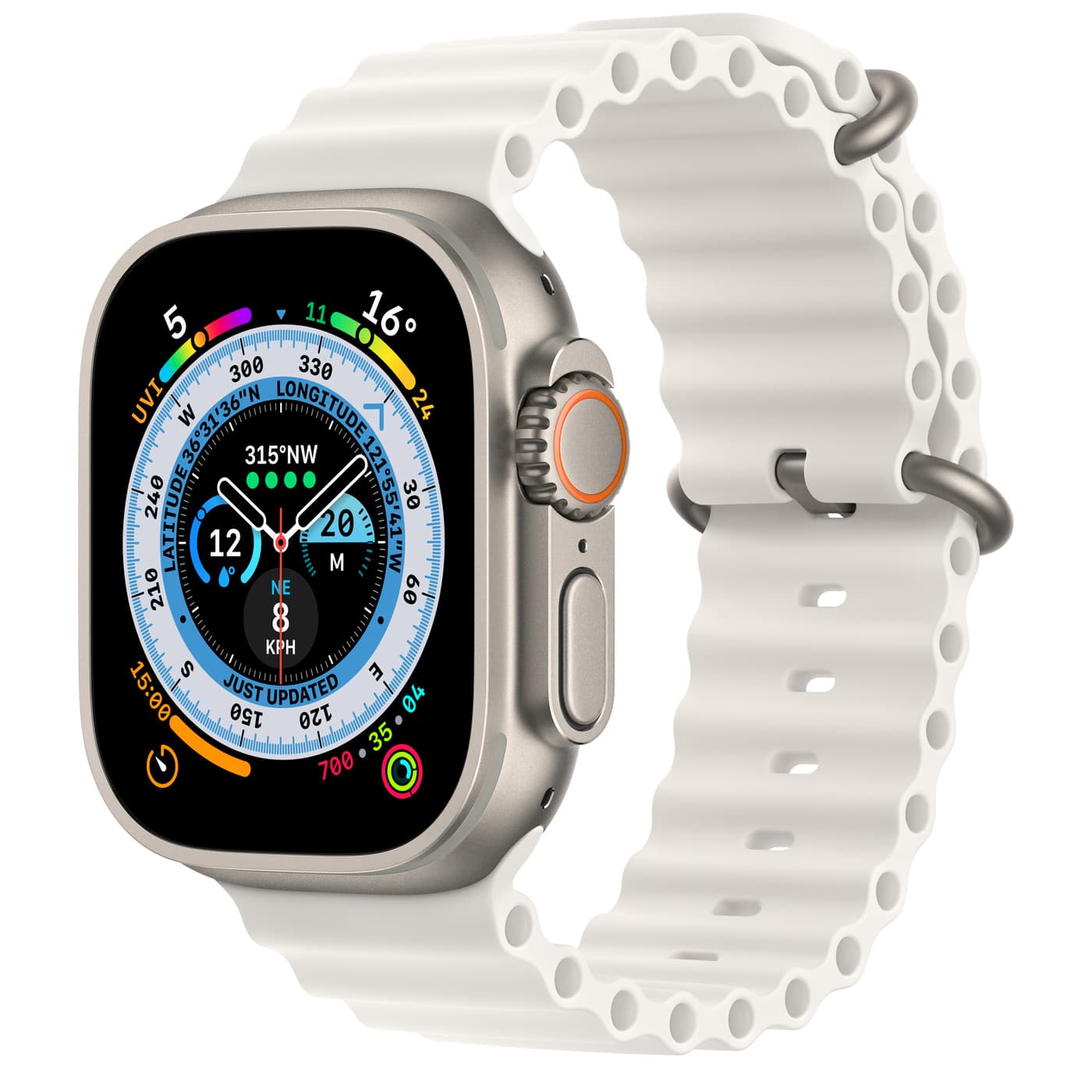 Apple (MNHF3HN/A) Watch Ultra GPS + Cellular, 49mm Titanium Case with White Ocean Band