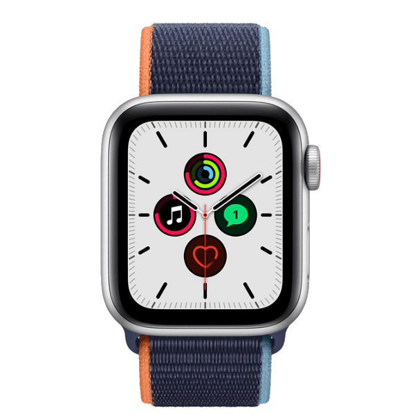 Apple Watch SE GPS + Cellular MYEG2HN/A 40 mm Silver Aluminium Case with Deep Navy Sport Loop (Blue Strap, Regular)