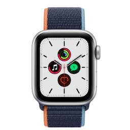 Apple Watch SE GPS + Cellular MYEG2HN/A 40 mm Silver Aluminium Case with Deep Navy Sport Loop (Blue Strap, Regular)