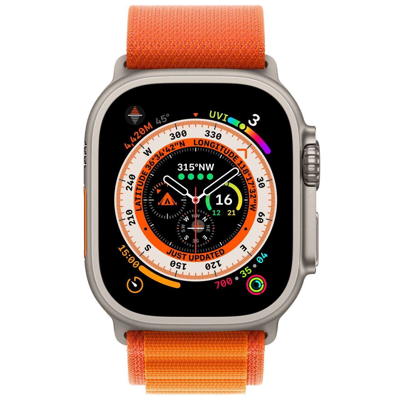 Apple (MNHH3HN/A) Watch Ultra GPS + Cellular, 49mm Titanium Case with Orange Alpine Loop -Small