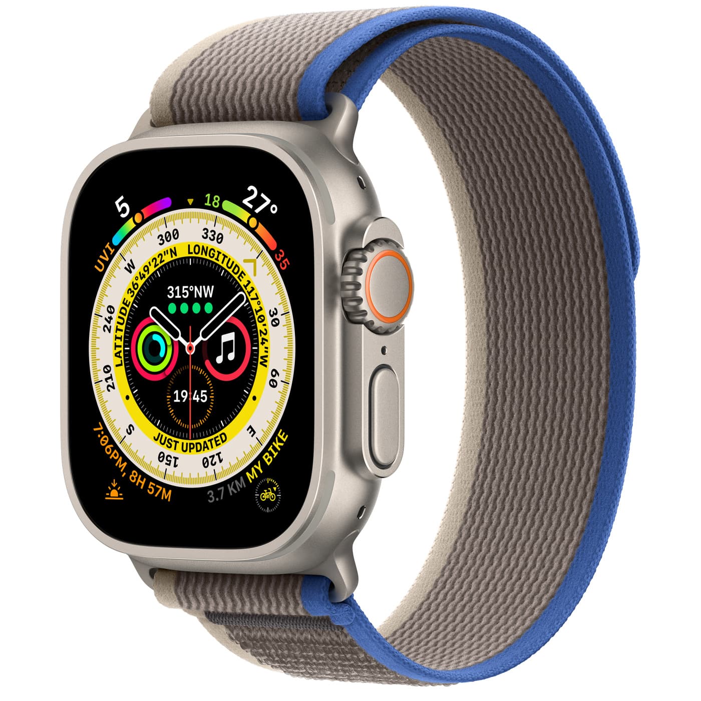 Apple Watch Ultra Titanium Case 49 with (S/M) Blue/Grey Trail Loop GPS+Cellular