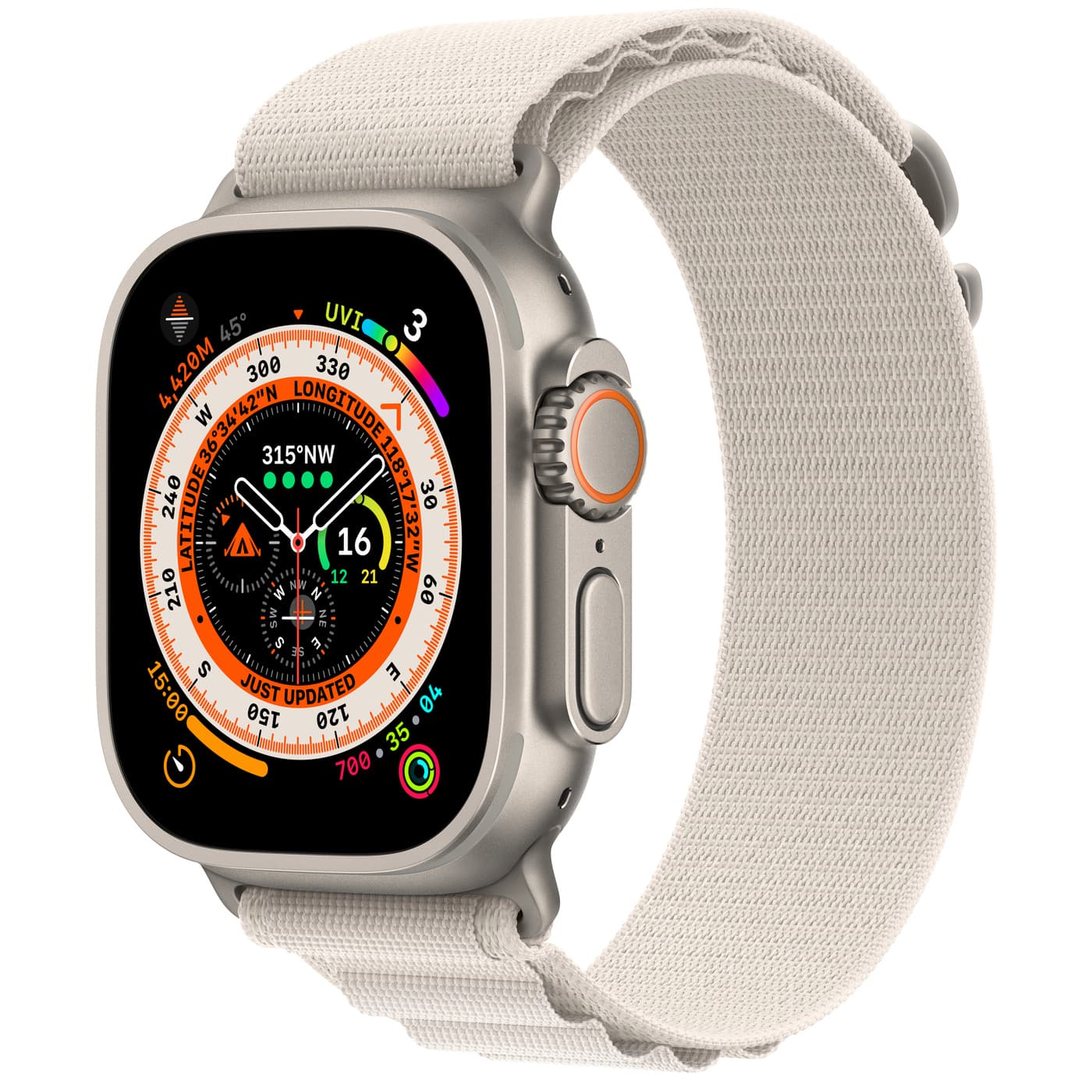 Apple (MQFR3HN/A) Watch Ultra GPS + Cellular, 49mm Titanium Case with Starlight Alpine Loop - Medium