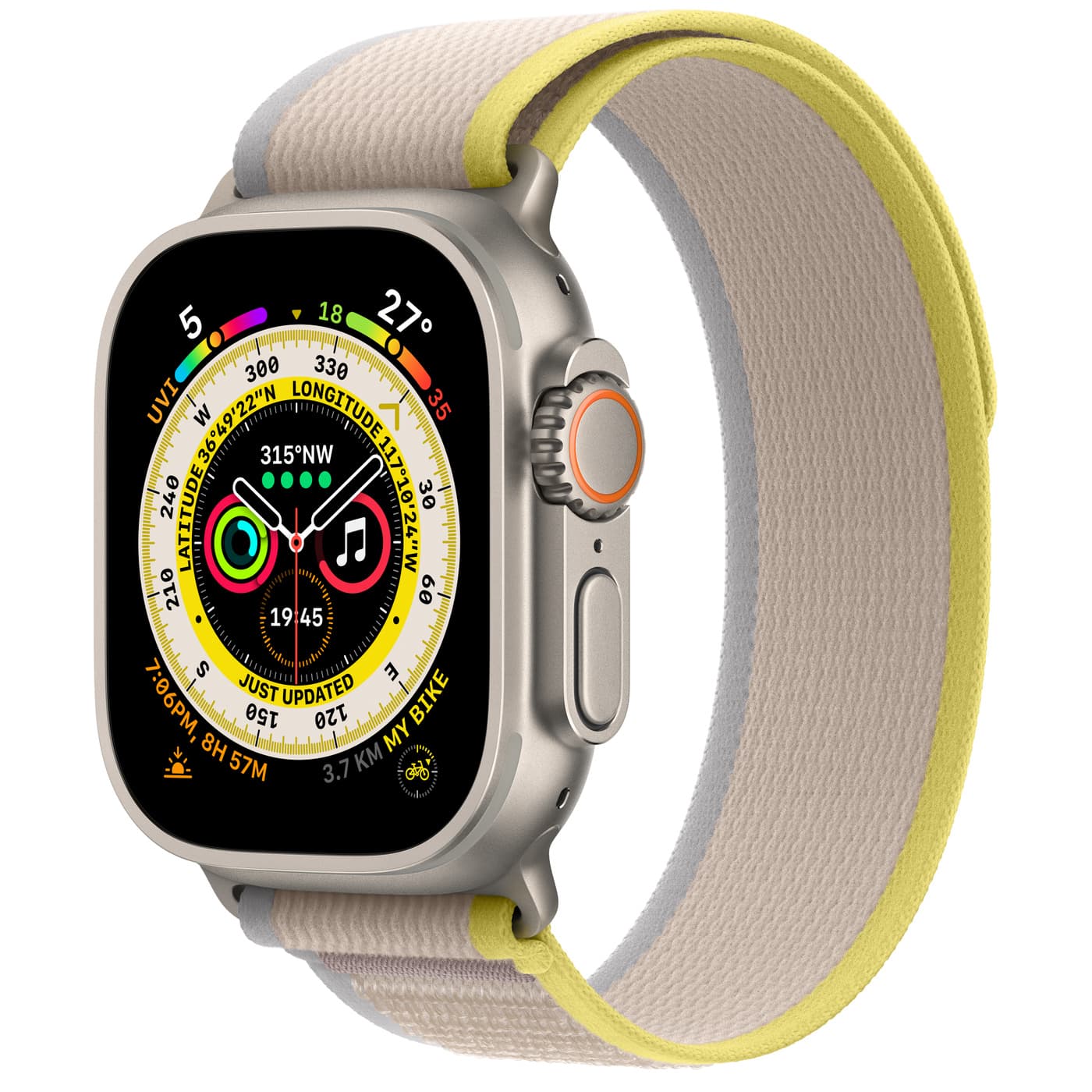 Apple Watch Ultra Titanium Case 49 with (M/L) Yellow/Beige Trail Loop GPS+Cellular