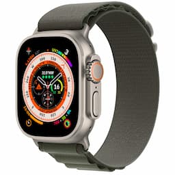 Apple (MQFN3HN/A) Watch Ultra GPS + Cellular, 49mm Titanium Case with Green Alpine Loop -Medium