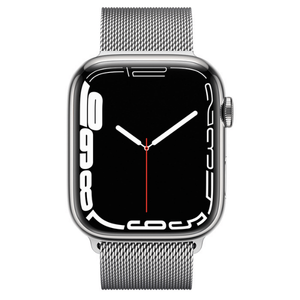 Apple Watch Series 7 GPS + Cellular 45 mm Silver Stainless Steel Case with Milanese Loop - MKJW3HN/A