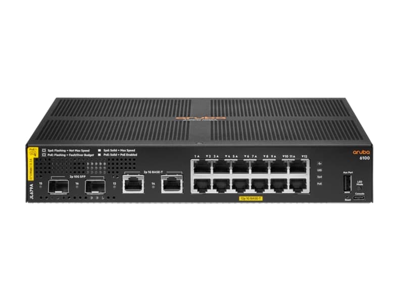 HPE Aruba JL679A 6100 12G Class4 PoE 2G/2SFP+ 139W Switch