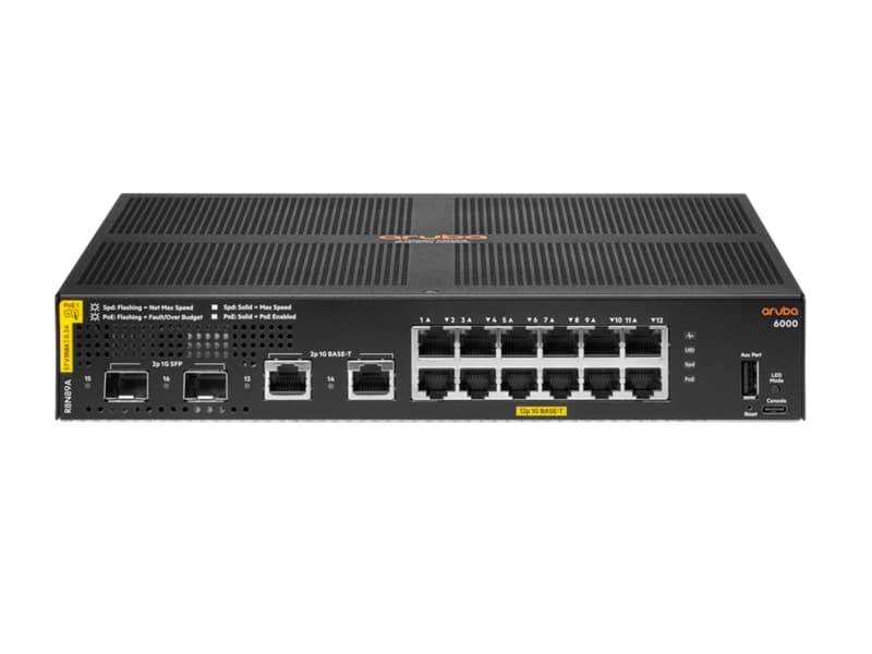 HPE Aruba R8N89A 6000 12G Class4 PoE 2G/2SFP 139W Switch