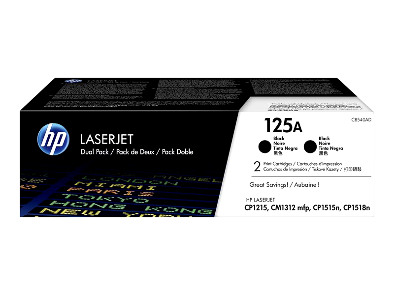 HP 125A 2-pack Black Original LaserJet Toner Cartridges (CB540AD)