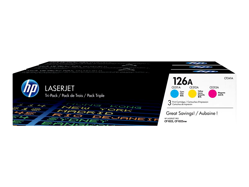 HP 126A - 3-pack - yellow, cyan, magenta - original - LaserJet - toner cartridge (CF341A)