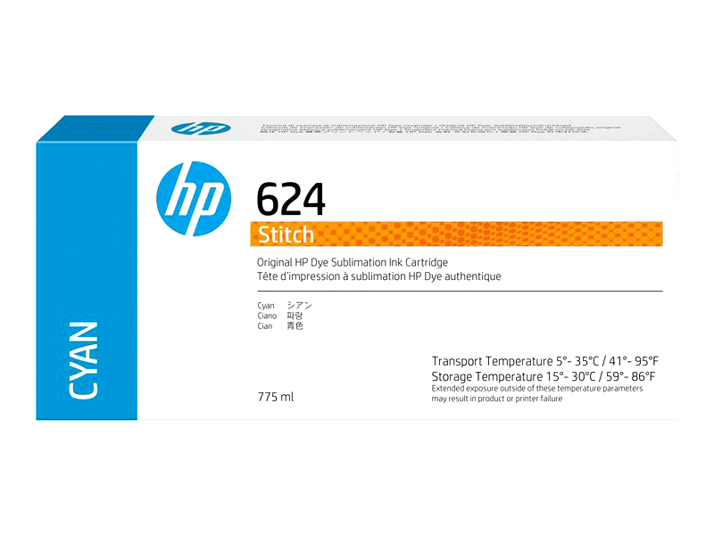 HP 624 775-ml Cyan Stitch Dye Sublimation Ink Cartridge (2LL54A)