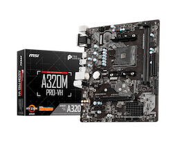 MSI Motherboard ( A320M PRO-VH) AMD A320 Chipset, 1x M.2 Gen3 x4 slot, 4x SATA 6Gb/s ports