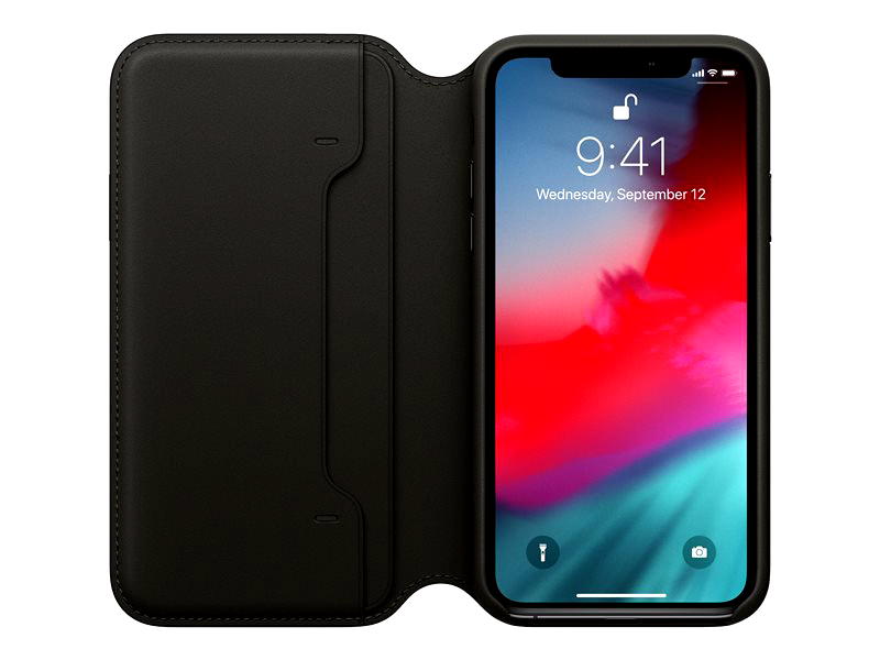 Apple iPhone Xs Leather Folio Case- Black