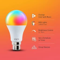 Wipro 9 Watts B22, NS9400, Wi-Fi Smart LED Bulb with 16 million Colors, Music Sync, Amazon Alexa and Google Assistant