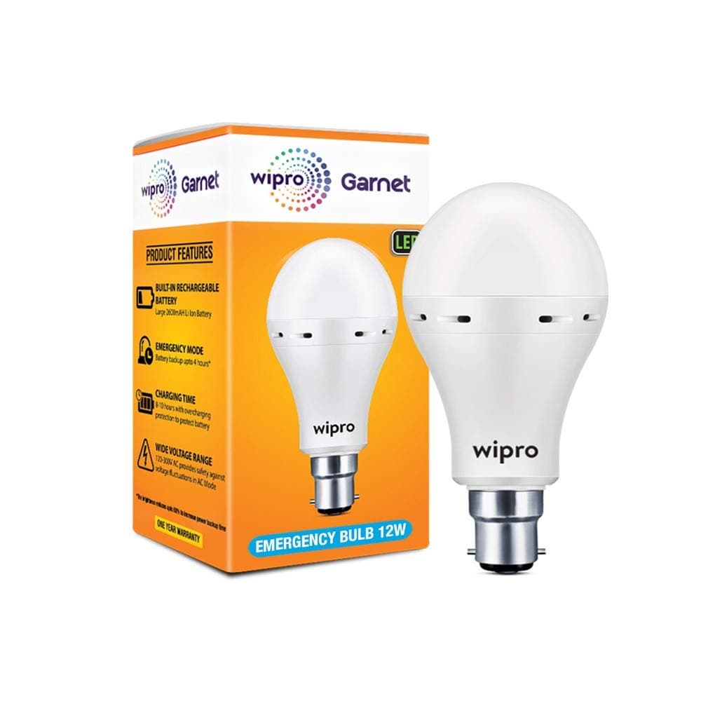 Wipro NE1201 Garnet Emergency LED, 12-Watt LED B22 Bulb