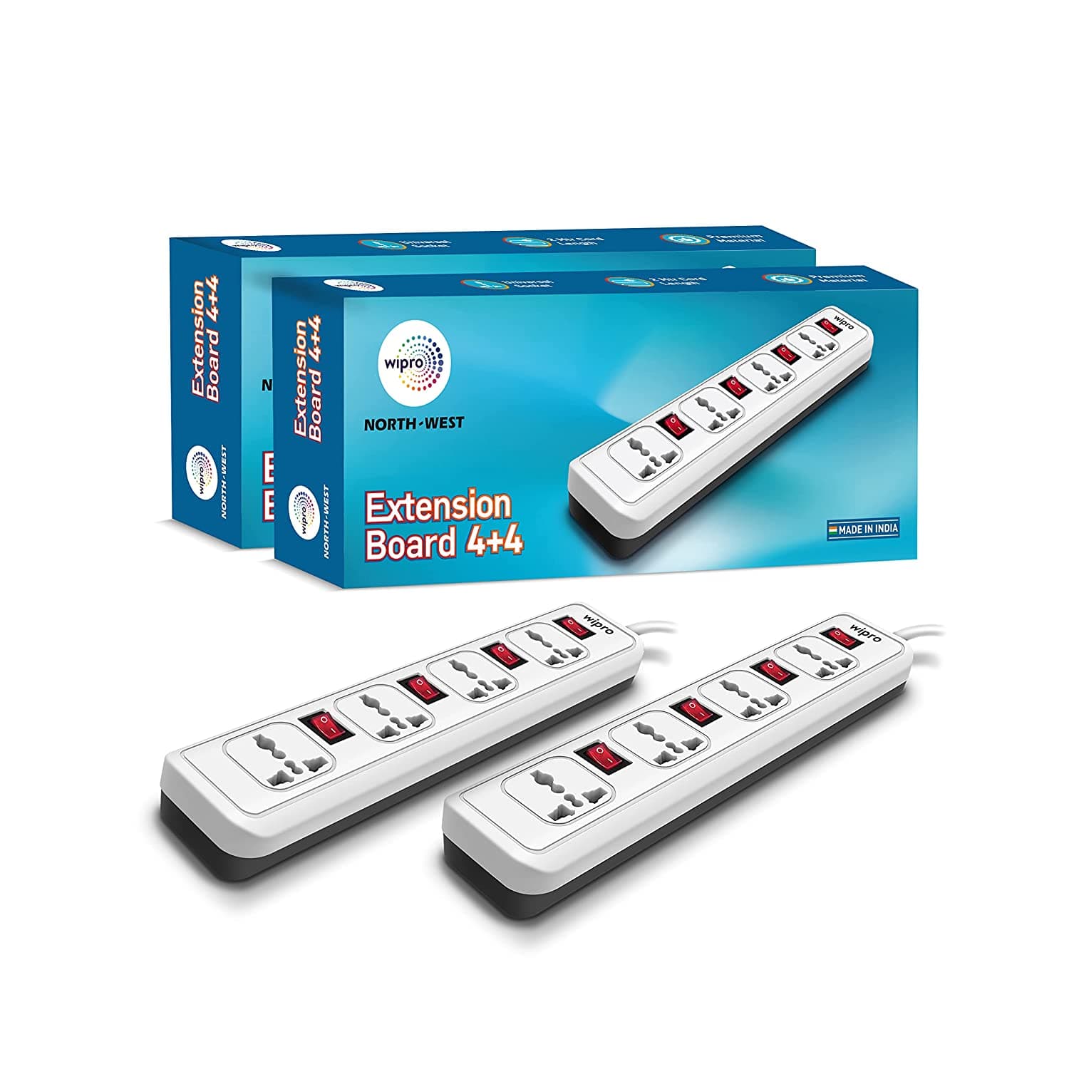 Wipro NWE0600 Essential 4+4 EXTENSION with Universal Socket and 2m Long Cord