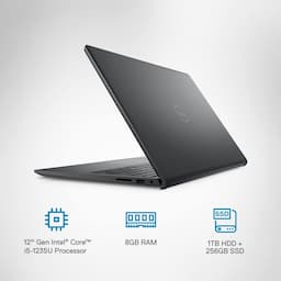 Dell Inspiron 3520 (D560874WIN9B) Carbon Black Thin and Light Laptop, 12th Gen Intel Core i5-1235U, 8GBRAM, 1TB + 256GB SSD, 15.6" (39.62Cms) FHD WVA AG 120Hz 250 nits, 1.65KGs, Windows 11