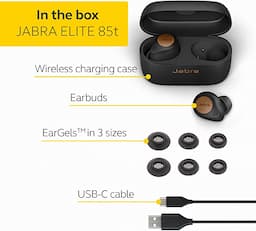 Jabra Elite 85t Copper Black, True Wireless Earbuds, Advanced Active Noise Cancellation with Long Battery Life and Powerful Speakers - Wireless Charging Case