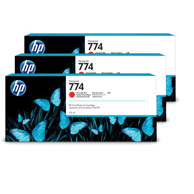 HP 774 P2W04A 775mL DesignJet Ink Cartridge, 3 Pack - Chromatic Red