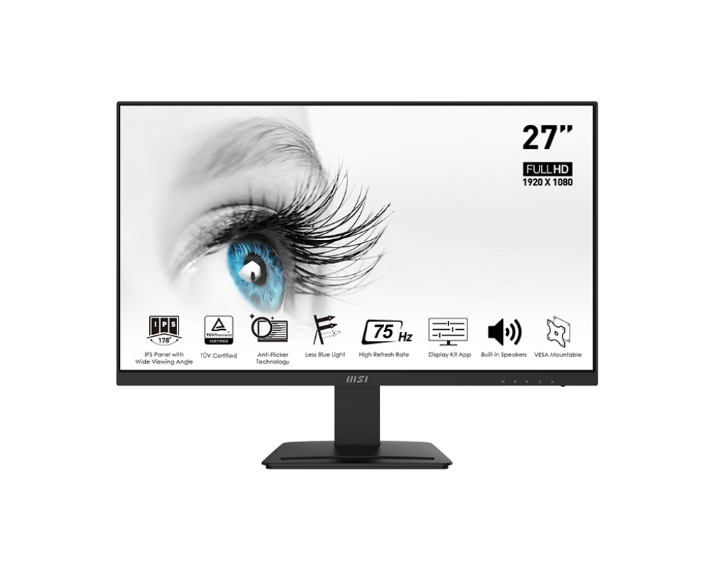 MSI Pro MP273, 27", 1920 x 1080 (FHD), IPS, 75Hz, TUV Certified Eyesight Protection, 5ms, HDMI