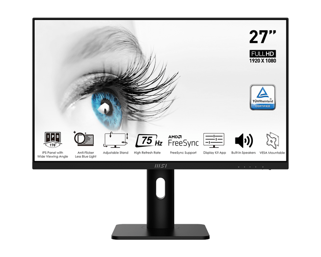 MSI Pro MP273P, 27", Tilt, 1920 x 1080 (FHD), IPS, 75Hz, TUV Certified Eyesight Protection, 5ms, HDMI
