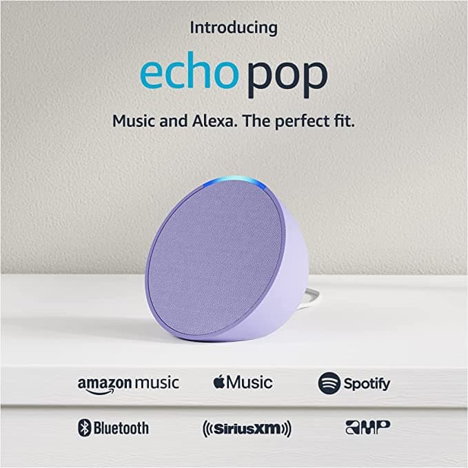 Amazon B09ZXD1CX2 Echo Pop Full sound compact smart speaker with Alexa - Lavender Bloom