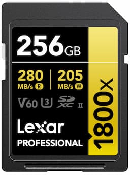 Lexar Professional 1800x GOLD Series SDXC 256GB Class 10 270MB/s Memory Card