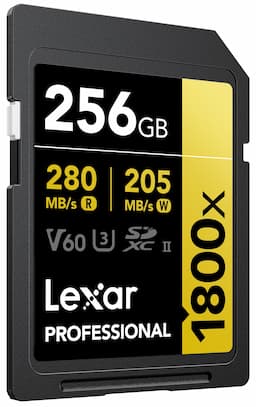 Lexar Professional 1800x GOLD Series SDXC 256GB Class 10 270MB/s Memory Card