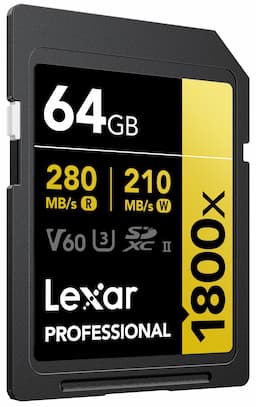 Lexar Professional 1800x GOLD Series SDXC 64GB Class 10 270MB/s Memory Card