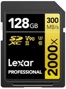 Lexar Professional 2000x 128GB SDHC UHS-II SD Card, R300/W260 C10