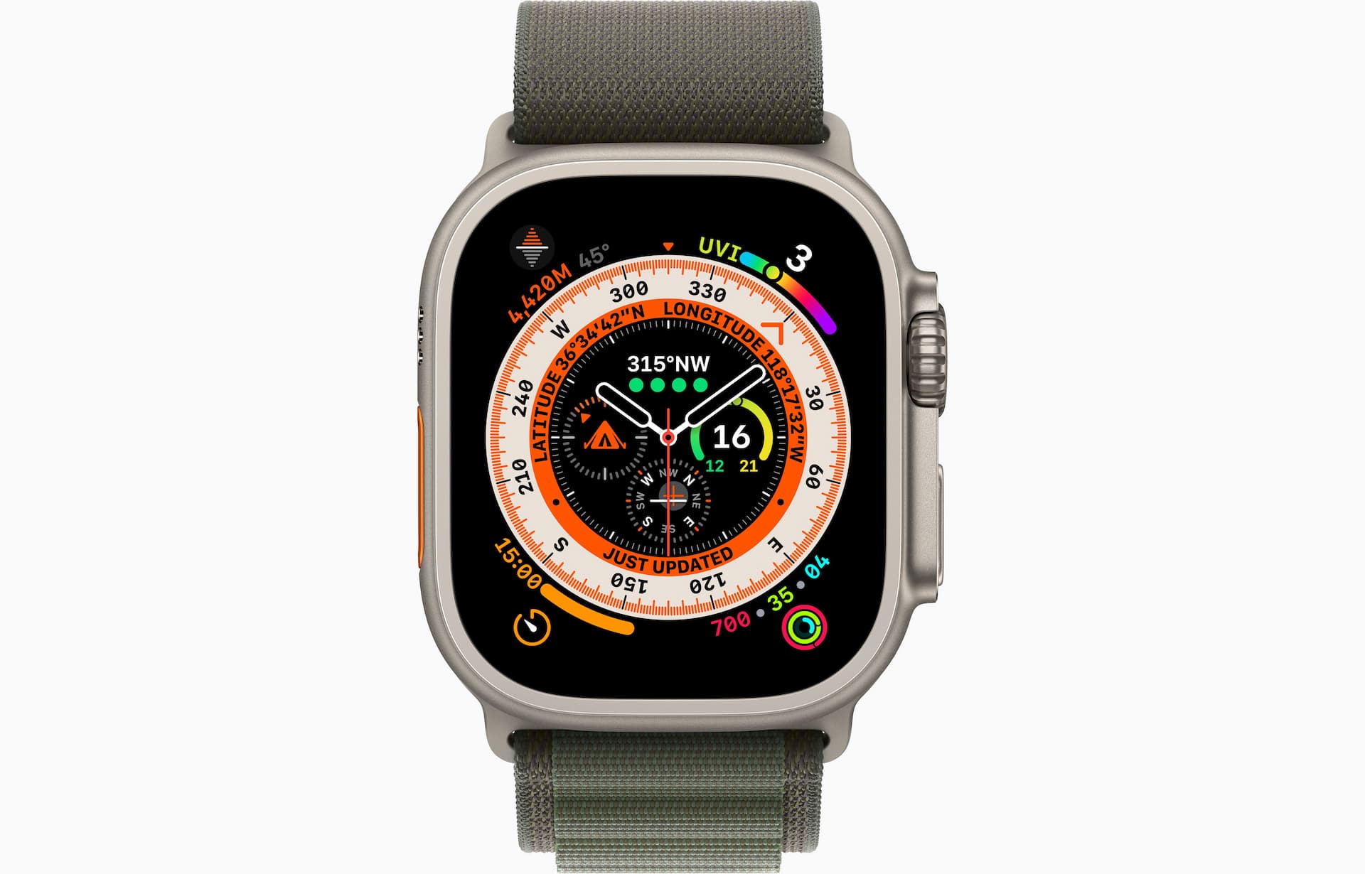 Apple MNHJ3HN/A Watch Ultra GPS + Cellular, 49 mm Titanium Case with Green Alpine Loop -Small