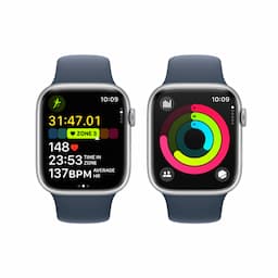 Apple Watch Series 9 GPS 45mm Silver Aluminium Case with Storm Blue Sport Band - S/M